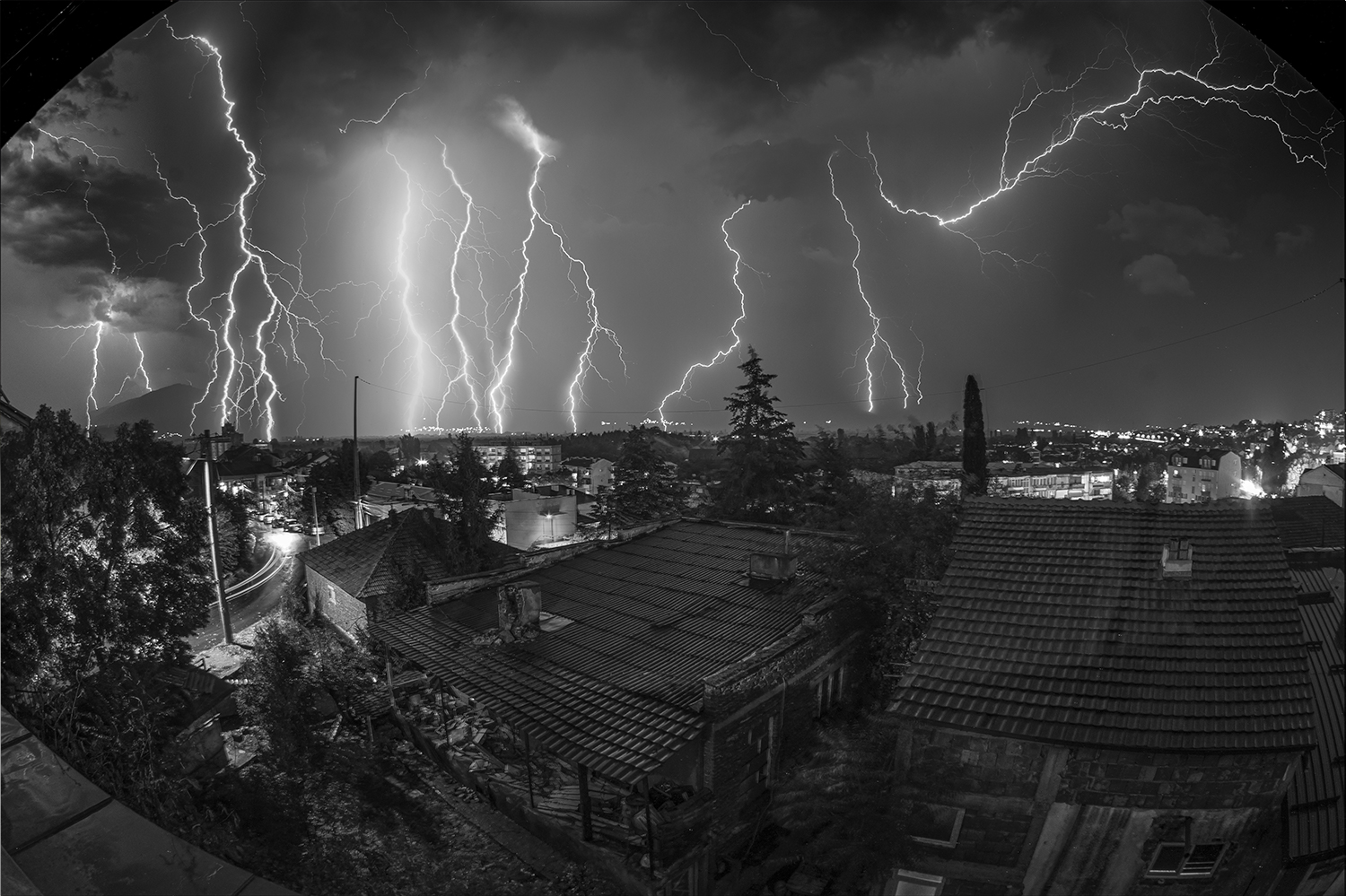 Lightning storm over a city